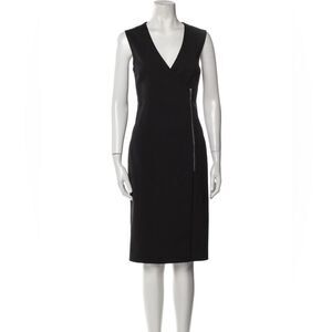 LK Bennett Black Ribbon 6 Black V-Neck Midi Length Sheath Dress Sleeveless